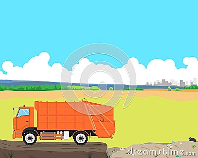 Garbage truck at the dump Vector Illustration