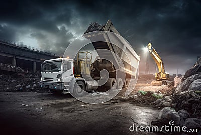 Garbage truck dumping. Generate Ai Stock Photo