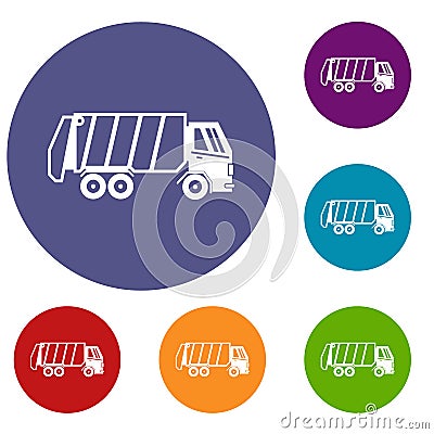 Garbage truck icons set Vector Illustration