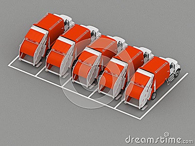 Garbage truck parking top view Stock Photo