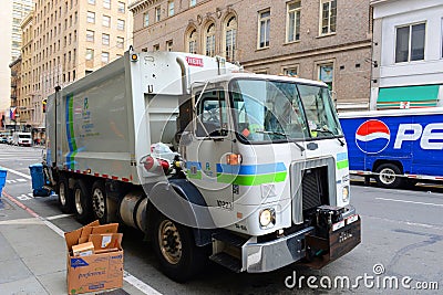 Garbage Truck in San Francisco, California Editorial Stock Photo