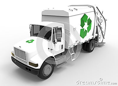 Garbage Truck on white with shadows Cartoon Illustration