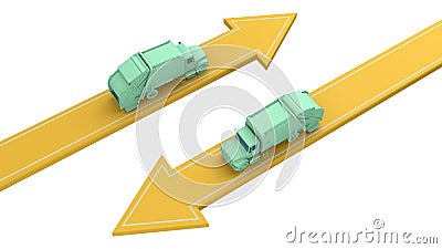 Garbage trucks go in different directions Stock Photo