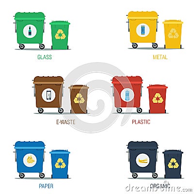 Garbage various types cans set Stock Photo