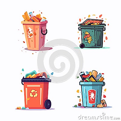 trash bag Rotting garbage in waste bag or street dustbins full can bin pile rubbish accumulation dumpster overflow dump dirty Vector Illustration