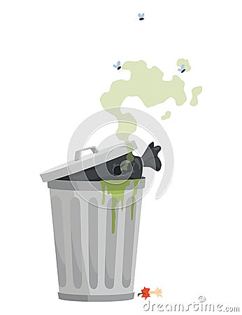 Garbage or waste icon. Metal garbage container with unsorted trash. Rubbish that smells ugly and started to decompose Vector Illustration