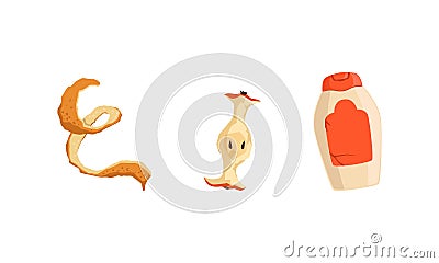 Garbage and Waste with Plastic Tube and Orange Peel Vector Set Vector Illustration