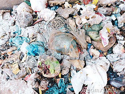 Garbage heap waste garbage-pile trash rubbish dump litter dirty solid-rubbish scrap refuse plasticbags waste-material debris image Stock Photo