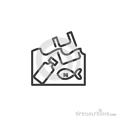 Garbage waste, water pollution line icon Vector Illustration