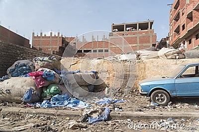 Garbage in the Zabbaleen slum known as Garbage City Cairo Egypt Editorial Stock Photo