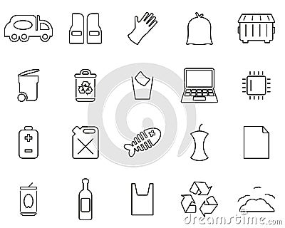 Garbageman Icons Black & White Thin Line Set big Vector Illustration