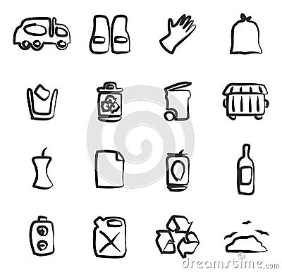 Garbageman Icons Freehand Vector Illustration