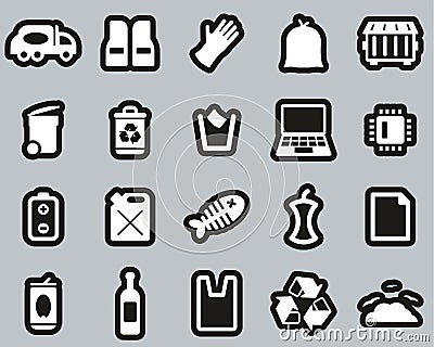 Garbageman Icons White On Black Sticker Set big Vector Illustration