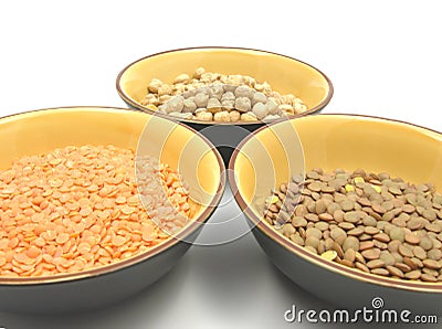 Garbanzos lentils and red lentils Stock Photo