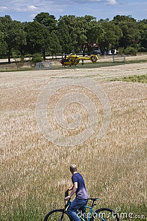 Garching emergency landing of a ADAC helicopter with Editorial Stock Photo