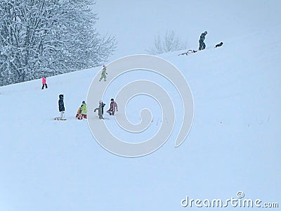 Garching, Germany December 1st 2023 - Sliding under the snowstorm Editorial Stock Photo
