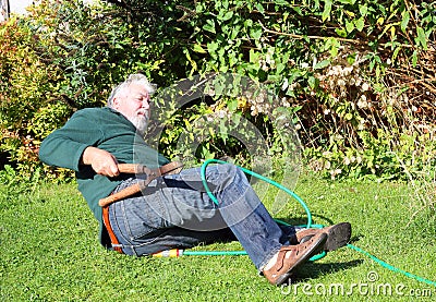 Garden accident. Falling over. Stock Photo