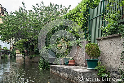 Garden at boat trip tourism on water at little Venis Stock Photo