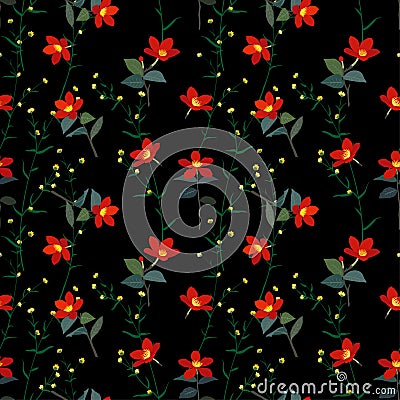 Garden botanical red flowers seamless pattern,vector illustration Vector Illustration