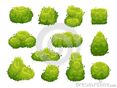 Garden bush. Green garden vegetation bushes. Cartoon shrubs for decorate landscape vector set Vector Illustration