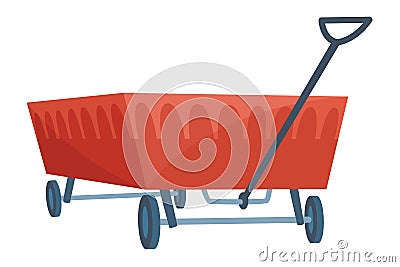 Garden cart cartoon or farm wheelbarrow icon. Gardening, farming concept. Equipment of garden cart or garden wagon Vector Illustration