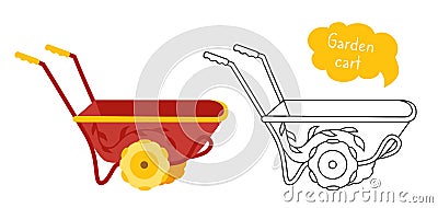 Garden cart cartoon set wheelbarrow tool vector Vector Illustration