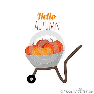 Garden cart with pumpkins. Autumn harvest. Halloween. Fall season. Vector Illustration