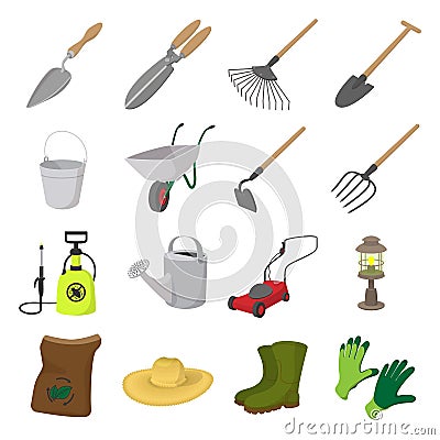 Garden cartoon icons set Vector Illustration