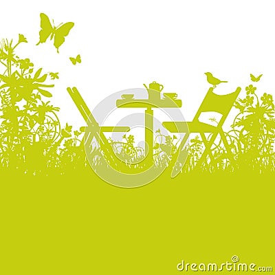 Garden chairs in the garden Vector Illustration