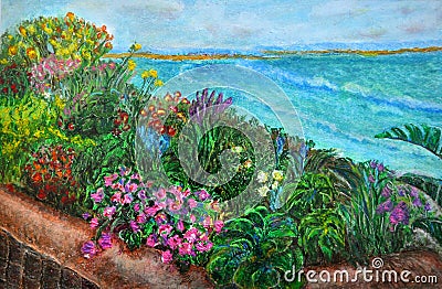 Garden of colorful flowers on a beach Stock Photo