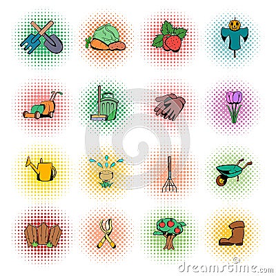 Garden comics icons set Stock Photo