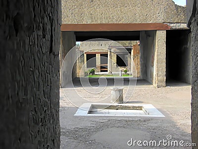 Garden courtyard at Roman historical site Stock Photo