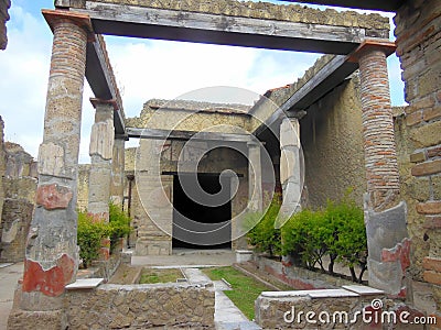 Garden courtyard at Roman historical site Stock Photo