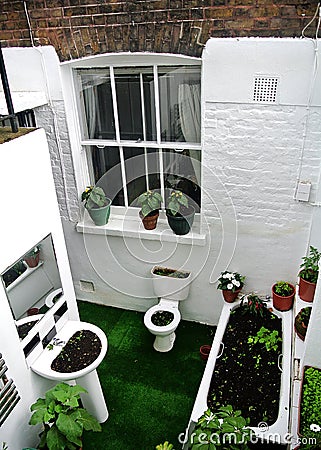 Garden created by recycling bathroom sanitary ware Stock Photo