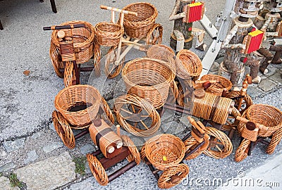Garden decorative wicker baskets Stock Photo