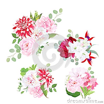 Garden delicate bouquets vector design objects Vector Illustration