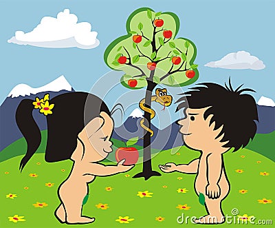 Garden of eden - adam and eve Vector Illustration