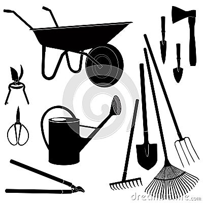 Garden equipment. Vector icon set Stock Photo