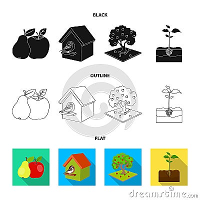 Garden, farming, nature and other web icon in black,flat,outline style. Plant, Root, stem, icons in set collection. Vector Illustration