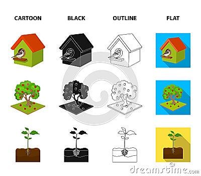 Garden, farming, nature and other web icon in cartoon,black,outline,flat style. Plant, Root, stem, icons in set Vector Illustration