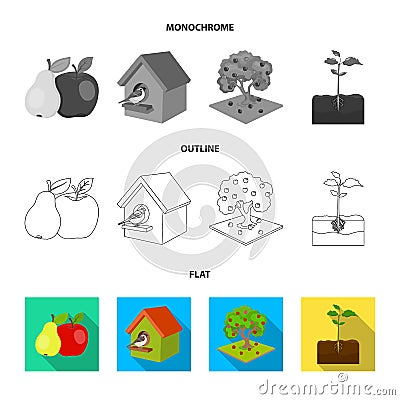 Garden, farming, nature and other web icon in flat,outline,monochrome style. Plant, Root, stem, icons in set collection. Vector Illustration