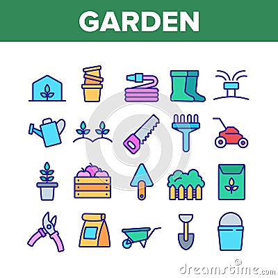 Garden Farming Tool Collection Icons Set Vector Vector Illustration