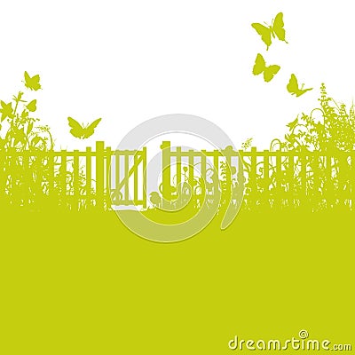 Garden fence, gate and lawn Vector Illustration
