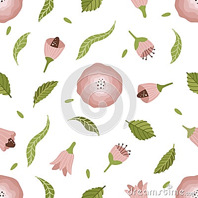 Garden flower, plants, botanical, seamless vector design for fashion, fabric, wallpaper. Small colorful flowers. Vector Illustration