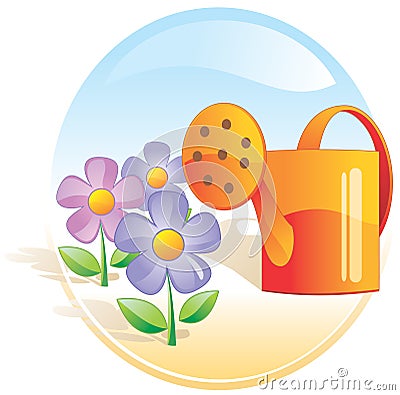 Garden, flowers, watering can. Vector Illustration