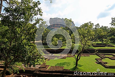 Garden in front of the Sigiriya Rock, Sri Lanka. Horizontal. Stock Photo