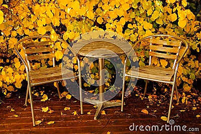 Garden furniture in autumn Stock Photo