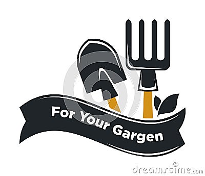 Garden shop vector icon of gardening tools Vector Illustration