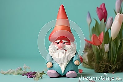 garden gnome crying on a pastel background Stock Photo