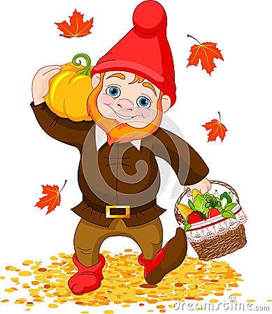 Garden Gnome with harvest Vector Illustration